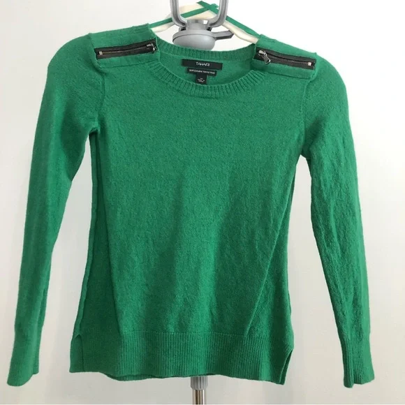 Tahari | Green Womens Wool Top With Zipper Accents | Size XS - Picture 3 of 9